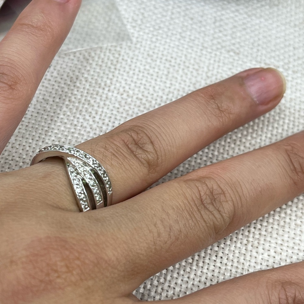 Vintage HAN 925 Sterling Silver Criss-Cross CZ Band Ring – Size 6.75 - Picture 3 of 17